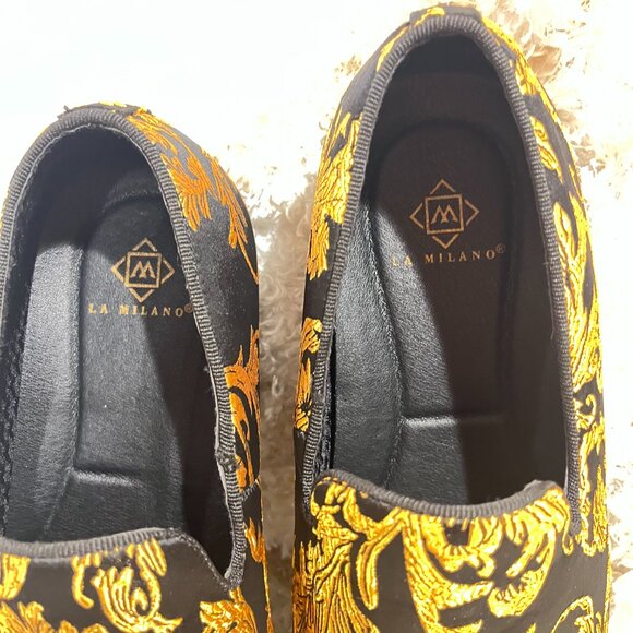 La Milino Men\'s Black Loafers Ensconced with Gold accents size 8.5 main image 6